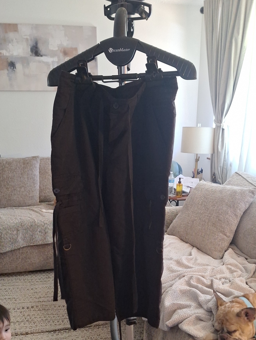 Per Se Black Cropped Cargo Jumpsuit Pants